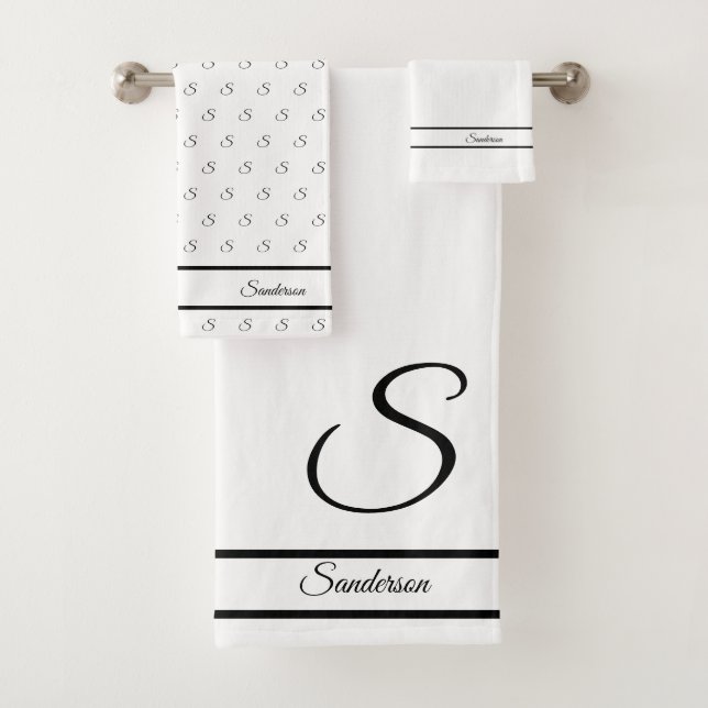  Modern Stylish  Black and White Monogram Bath Towel Set (Insitu)
