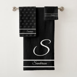  Modern Stylish  Black and White Monogram Bath Towel Set