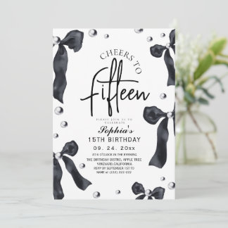 Modern & Stylish Black Bow Birthday Party Invitation