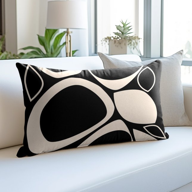 Modern Stylish Black Cream Abstract Pattern Accent Pillow (Creator Uploaded)
