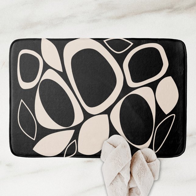 Modern Stylish Black Cream Abstract Pattern Bath Mat (Creator Uploaded)