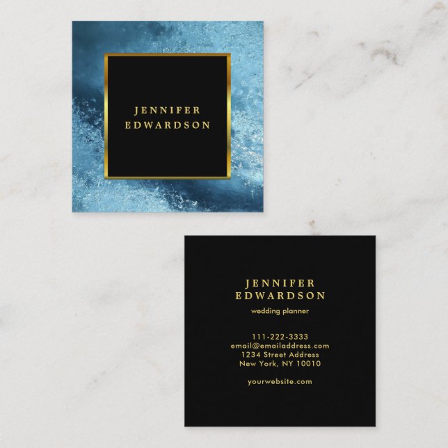 Modern stylish black gold blue ice professional square business card (Front/Back)