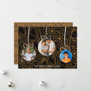 Modern Stylish Black Gold Christmas Family Photo Holiday Card