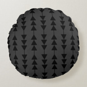 Modern & Stylish Black Hanging Triangles on Smoky Round Pillow