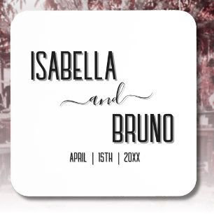 Modern, Stylish Black Personalized Text Wedding Coaster