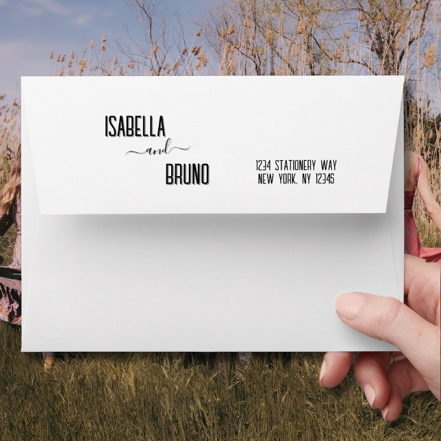 Modern, Stylish Black Personalized Text Wedding Envelope (Creator Uploaded)