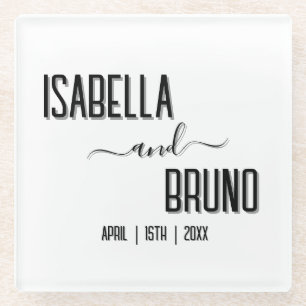 Modern, Stylish Black Personalized Text Wedding Glass Coaster