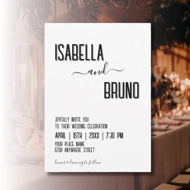 Modern, Stylish Black Personalized Text Wedding Invitation (Creator Uploaded)