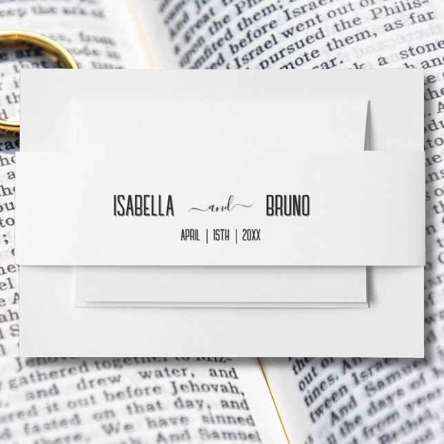 Modern, Stylish Black Personalized Text Wedding Invitation Belly Band (Creator Uploaded)
