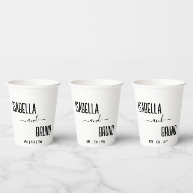 Modern, Stylish Black Personalized Text Wedding Paper Cups (Multi)