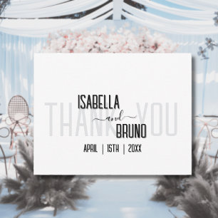 Modern, Stylish Black Personalized Text Wedding Thank You Card