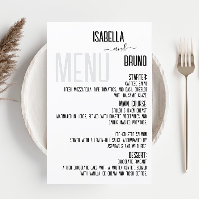 Modern, Stylish Black Personalized Wedding Menu (Creator Uploaded)
