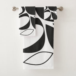 Modern Stylish Black White Abstract Pattern Bath Towel Set