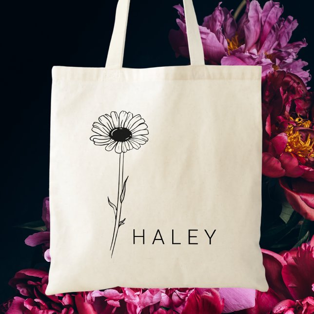 Modern Stylish Black & White Botanical Floral Tote Bag (Creator Uploaded)