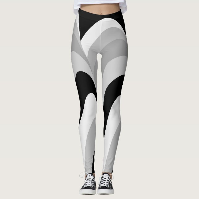 Modern Stylish Black White Pattern Chic Leggings (Front)