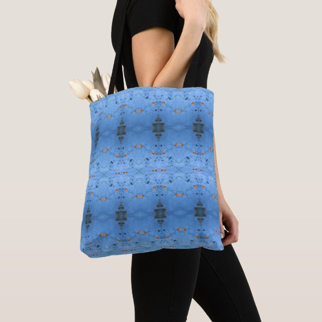 Modern Stylish Blue Asian Oriental Practical Tote Bag (Close Up)