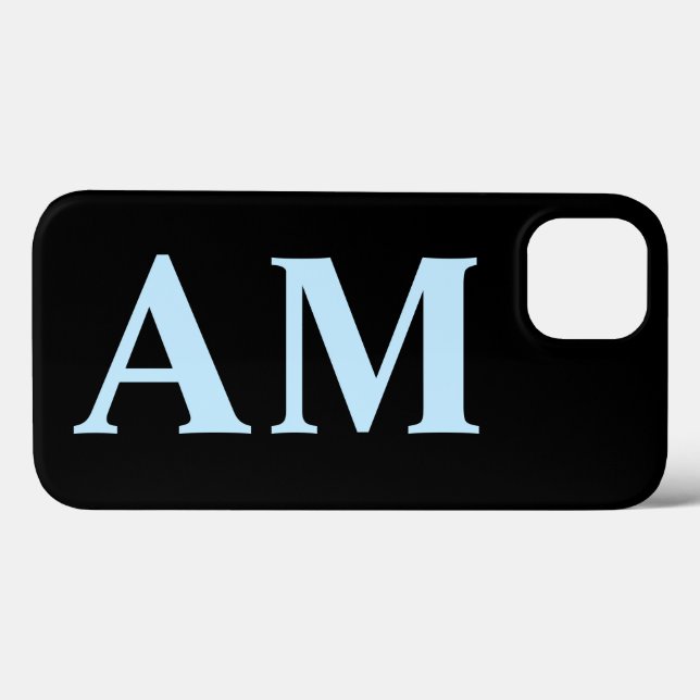 Modern Stylish Blue Black Monogram Initials Case-Mate iPhone Case (Back (Horizontal))