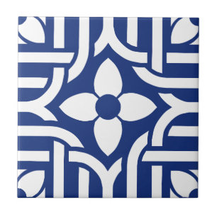 Modern Stylish Blue &White Abstract Floral Tile