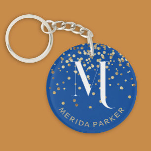 Modern Stylish Blue White Name Initial Monogram  Keychain