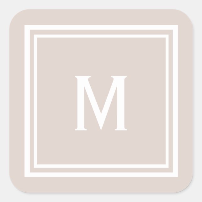 Modern Stylish Blush Custom Monogram Square Sticker (Front)