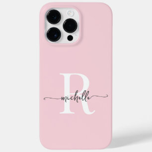 Modern Stylish Blush Pink Script Monogram Initial Case-Mate iPhone 14 Pro Max Case