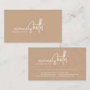 Modern Stylish Boho Cream Beige Handwritten Script Business Card