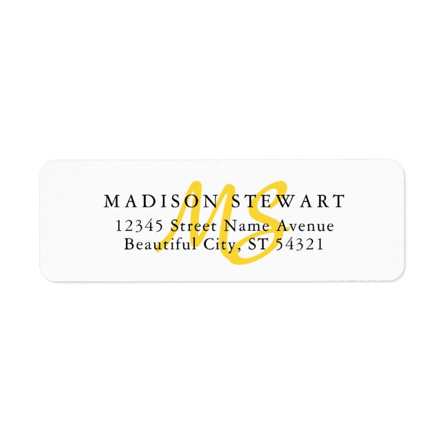 Modern Stylish Bright Yellow Brush Script Monogram (Front)
