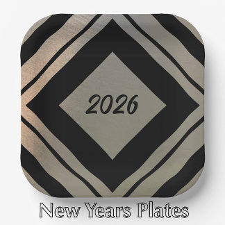 Modern Stylish Brushed Metal 2026 New Years Party Paper Plate