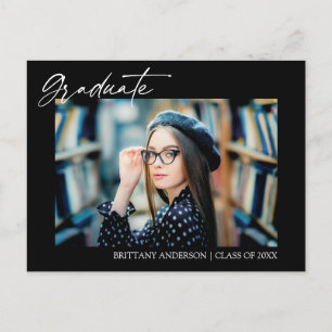 Modern Stylish Calligraphy Ink Photo Graduation Postcard