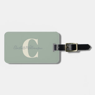 Modern Stylish Calligraphy Monogrammed Sage Green Luggage Tag