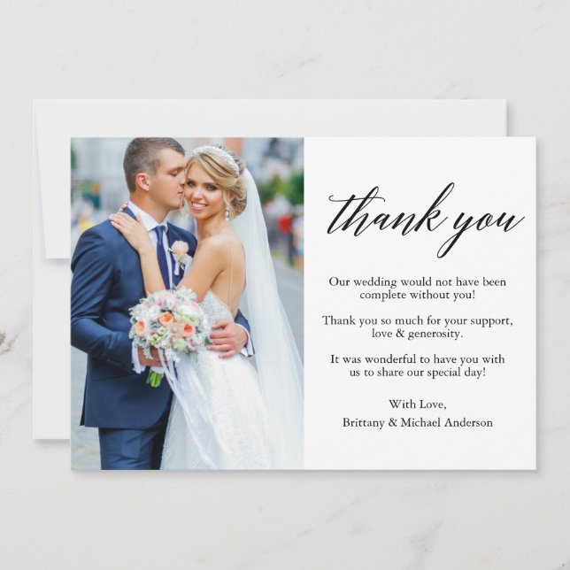 Modern Stylish Calligraphy Photo Wedding Thank You Card (Front)