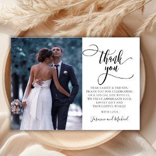 Modern Stylish Calligraphy Script 2 Photo Wedding Thank You Card