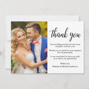 Modern Stylish Calligraphy Wedding Photo Thank You Card