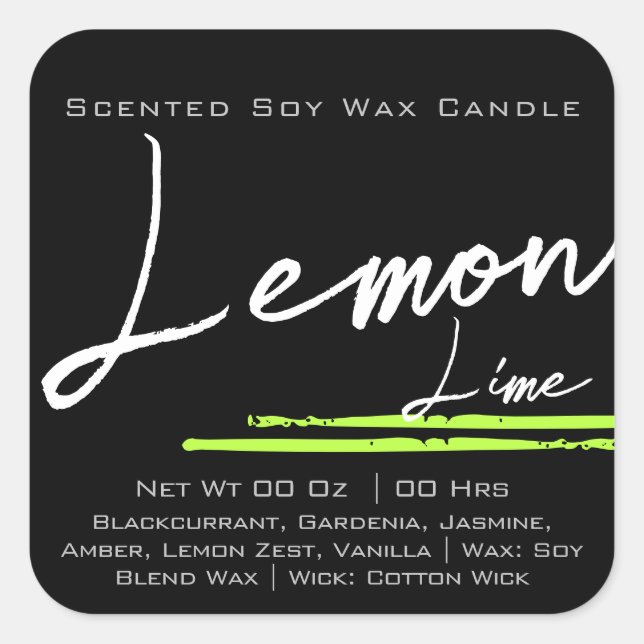 Modern Stylish Candle Label Plain Black Lemon (Front)