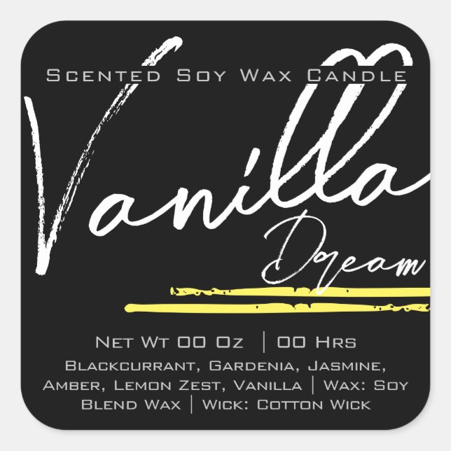 Modern Stylish Candle Label Plain Black Vanilla (Front)