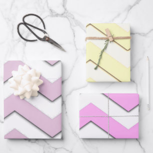Modern Stylish Chevon Stripe Yellow Pink Purple Wrapping Paper Sheet