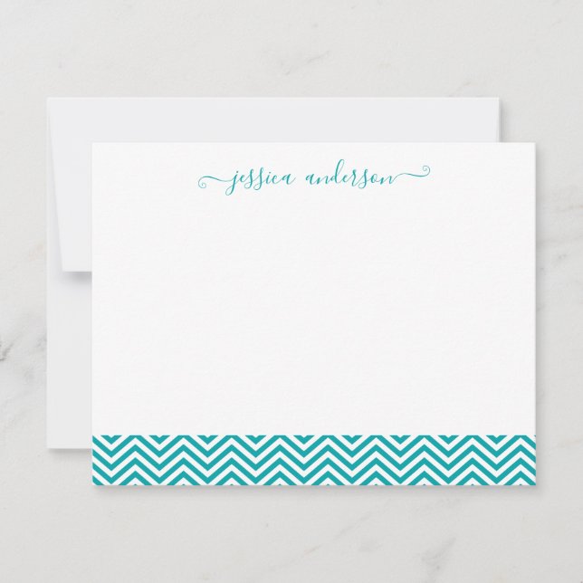 Modern Stylish Chevron Zigzag Girly Script Teal Card (Front)