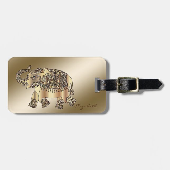 Modern  Stylish Chic Gold  Elephant-Personalized Luggage Tag (Front Horizontal)