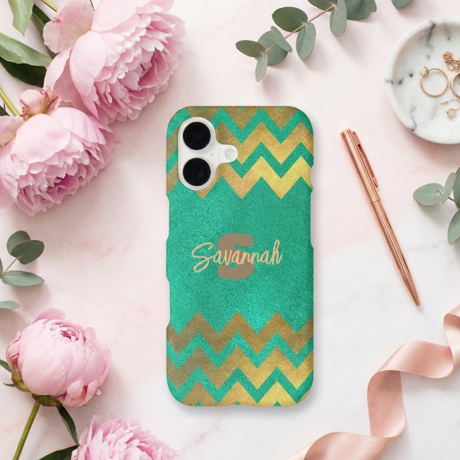 Modern Stylish Chic Green And Gold Chevron (Creator Uploaded)