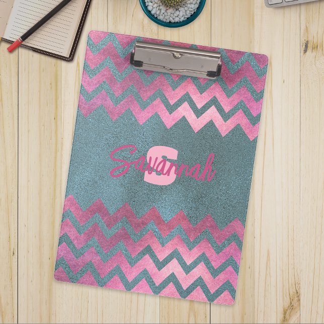 Modern Stylish Chic Pink And Grey Chevron Clipboard (Creator Uploaded)