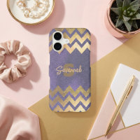 Modern Stylish Chic Purple And Gold Chevron
