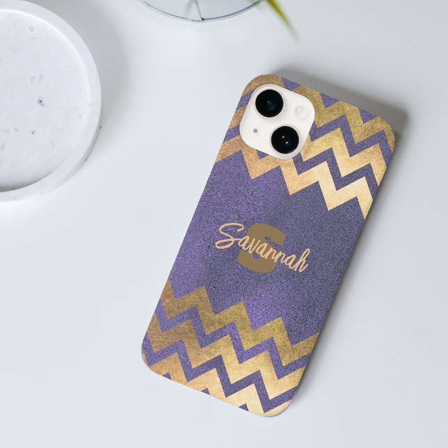 Modern Stylish Chic Purple And Gold Chevron Case-Mate iPhone Case (Creator Uploaded)