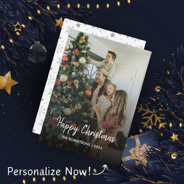 Modern Stylish Christmas Script Family Photo Holiday Card (Creator Uploaded)