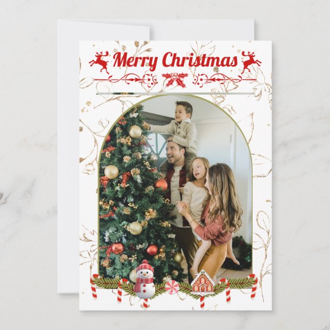 Modern Stylish Christmas Script Family Photo Holiday Card (Front)