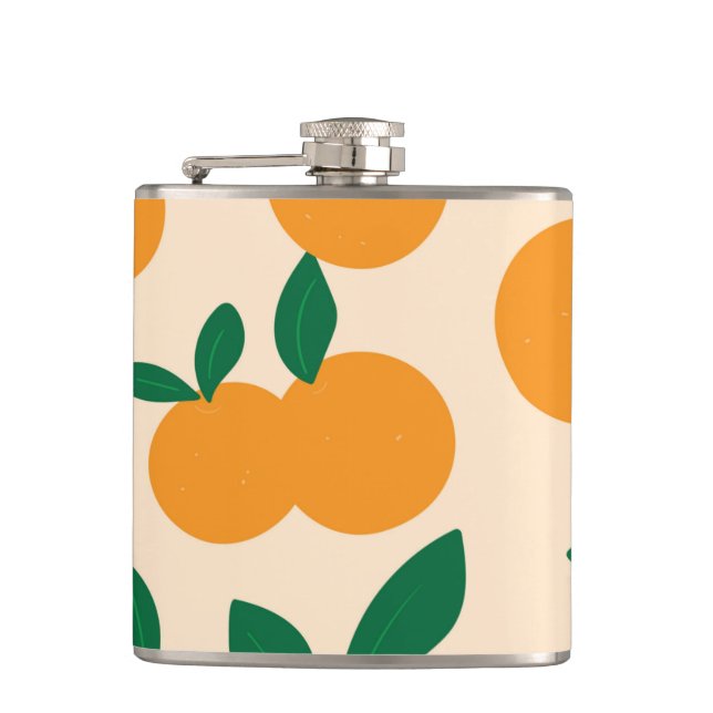 Modern Stylish Citrus Fruit Oranges Pattern Hip Flask (Front)