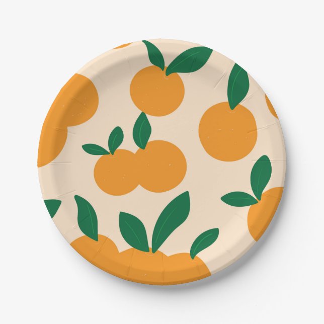 Modern Stylish Citrus Fruit Oranges Pattern Paper Plate (Front)