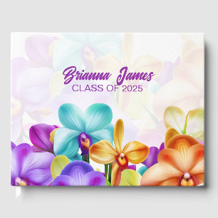 Modern Stylish Colourful Orchids Graduation  Guest Book