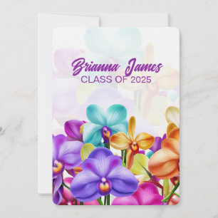 Modern Stylish Colourful Orchids Graduation  Invitation