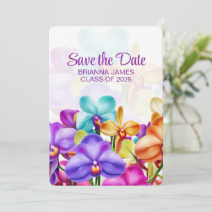 Modern Stylish Colourful Orchids Graduation Save The Date