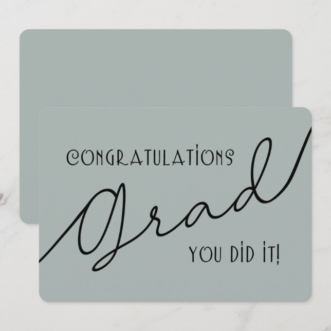 Modern Stylish Congratulations Grad Grey and Black (Front/Back)